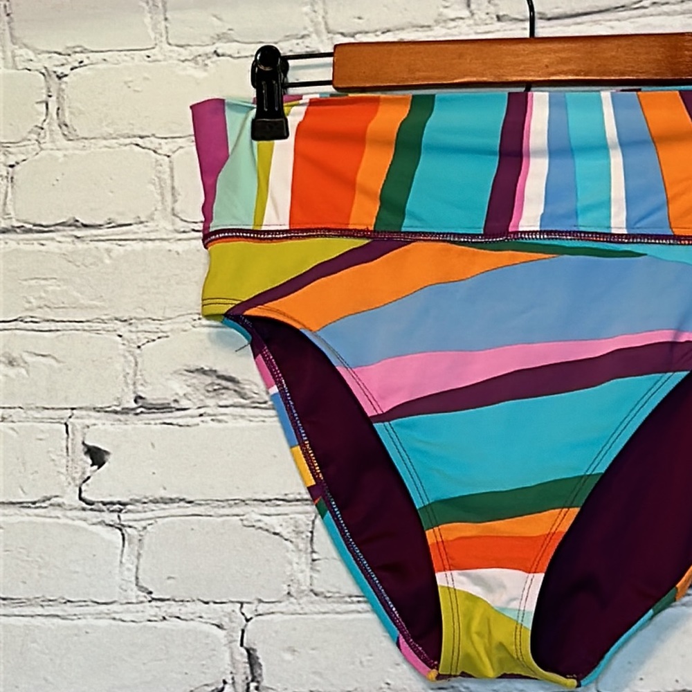 Bleu Rod Beattie Blue Orange Green Purple High Waisted Bikini Bottoms Size 8 - Picture 3 of 10